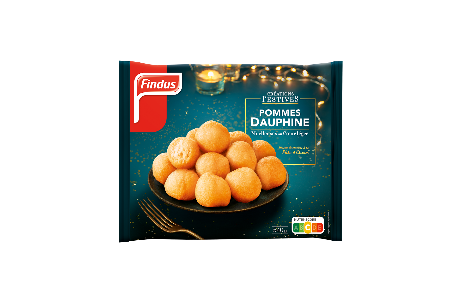 Facing du pack des pommes dauphines créations festives Findus