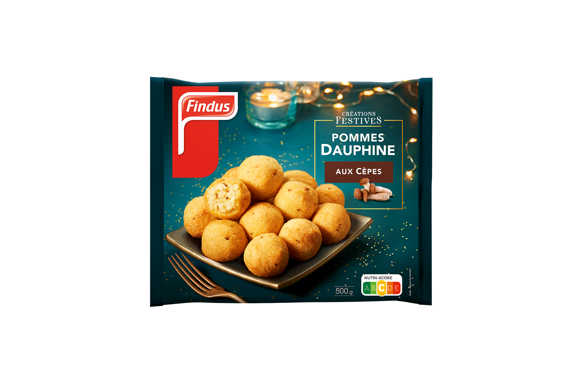 Facing du pack des pommes dauphines aux cèpes créations festives Findus