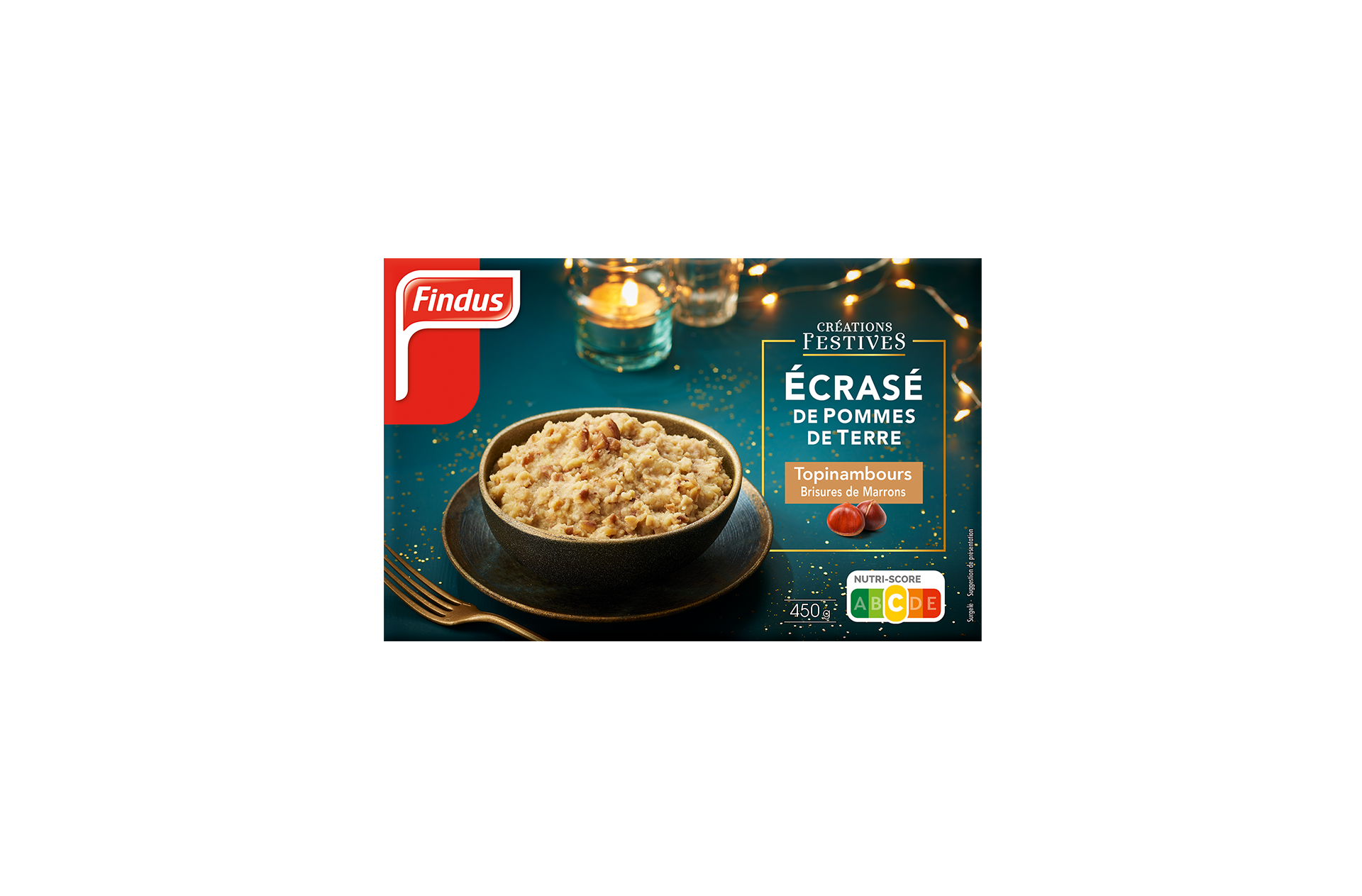 Facing du pack écrasé de pommes de terre topinambours créations festives Findus