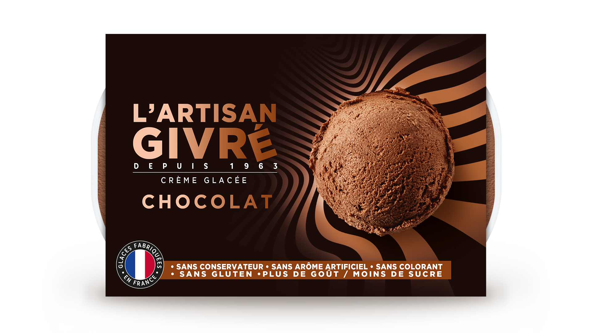 Facing du pack de crème glacée au Chocolat L'Artisan Givré