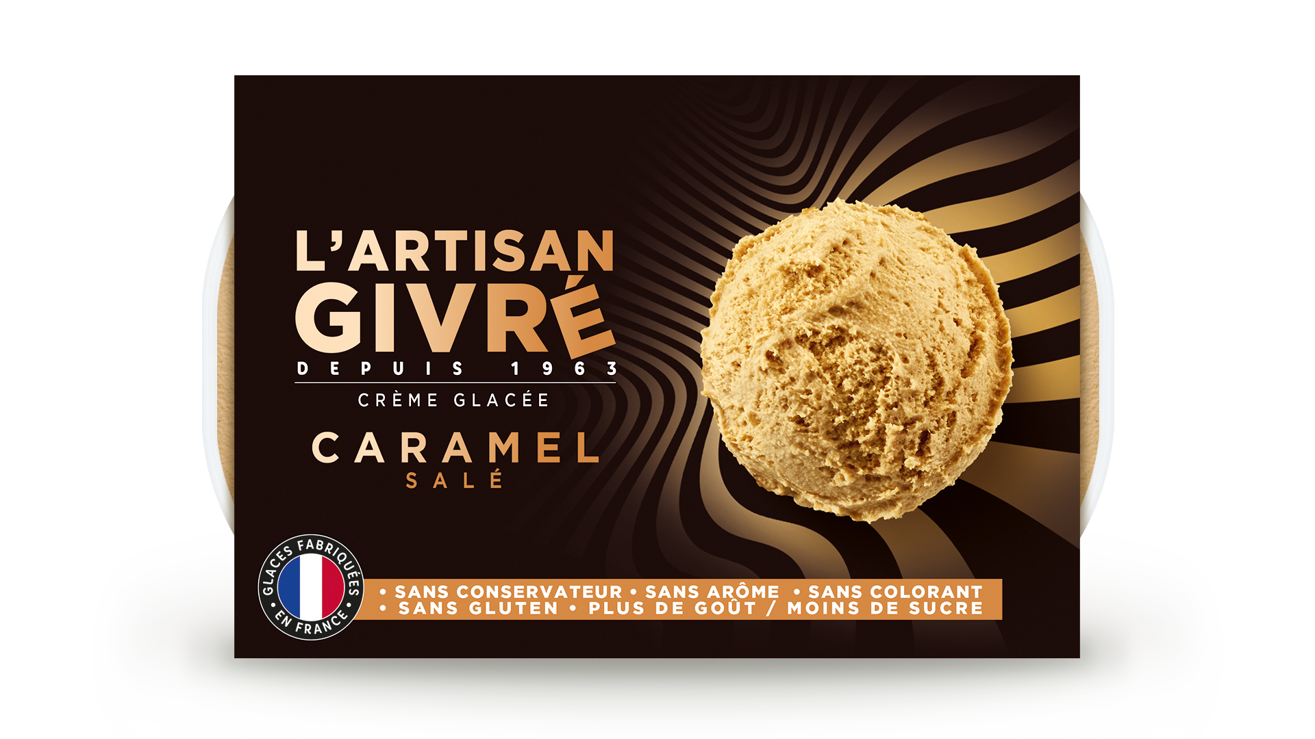 Facing du pack de crème glacée au caramel L'Artisan Givré
