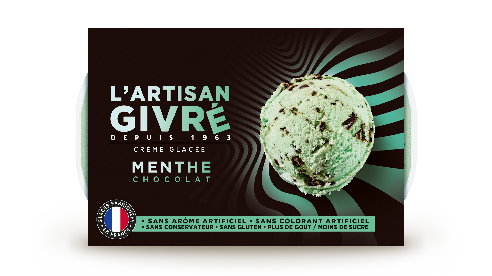 Facing du pack de crème glacée menthe chocolat L'Artisan Givré